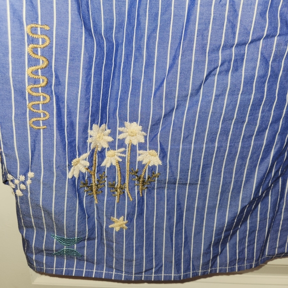Johnny Was Sezane Weekend Oversized Tunic Size M Button Down Embroidery Blue - Picture 10 of 13